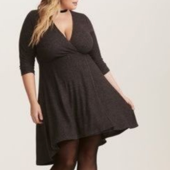Torrid Goth Comfy Gray Faux Wrap Soft Stretch Surplice Dress Medium - Picture 8 of 8